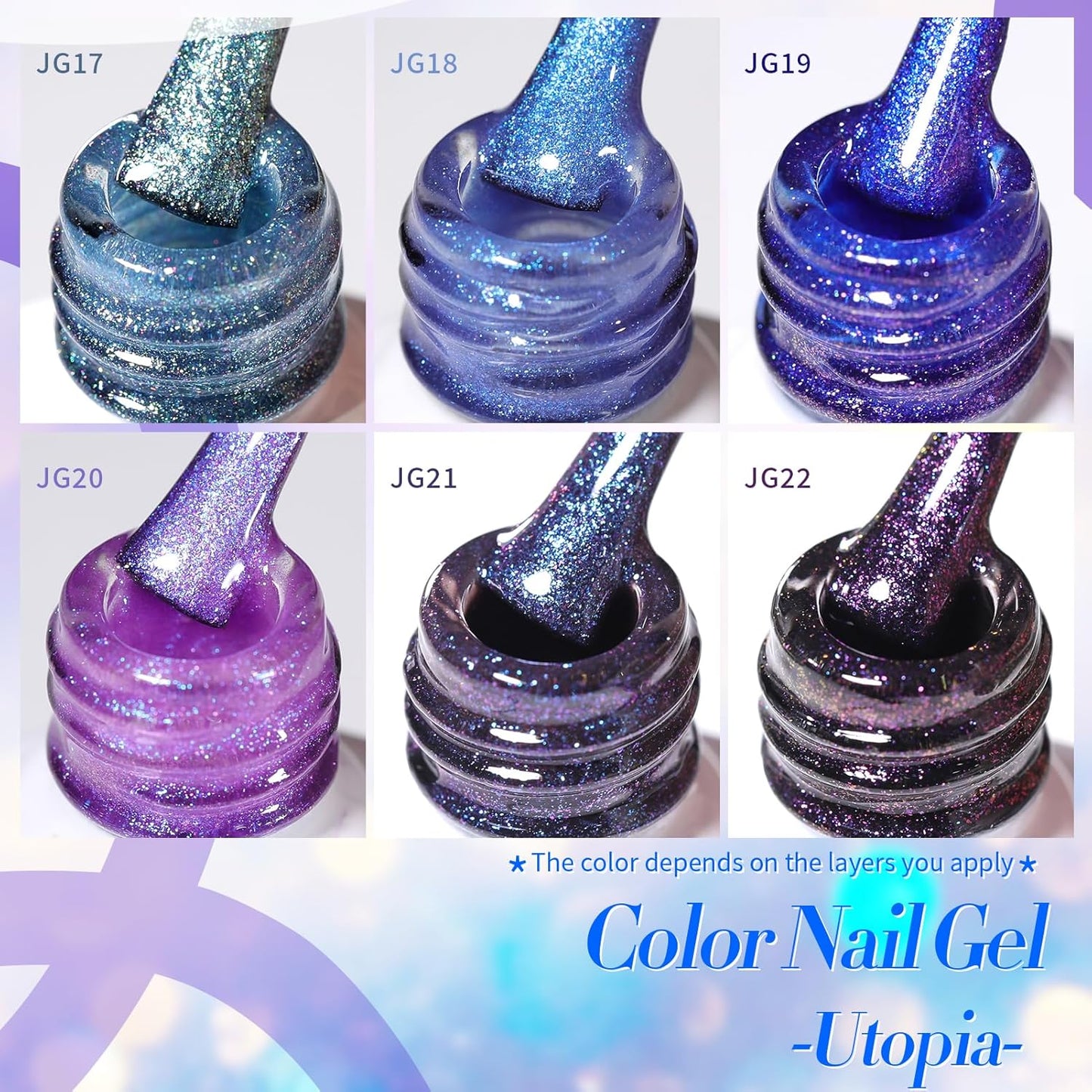 Born Pretty Chameleon Gel Nail Polish Set, 6 Colors Aurora Shimmer Glitter Gel Polish Kit Blue Green Purple Nail Gel Polish Long Lasting Set for Manicure and Nail Art, DIY at Home, Salon-Quality 7ml