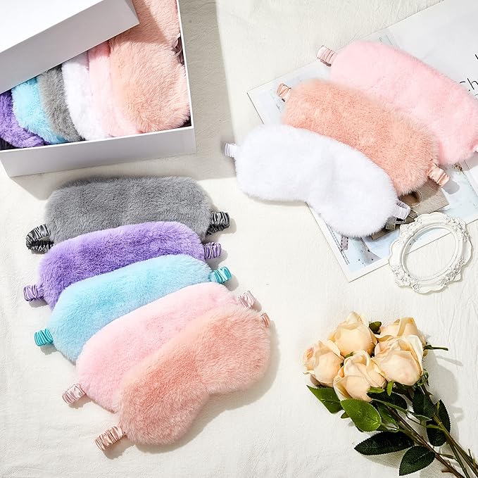 Hercicy 30 Pieces Plush Sleep Eye Mask Bulk Soft Blindfold Comfortable Fluffy Eye Cover for Women Protection Travel Nap Gift Birthday Sleeping Party Favor