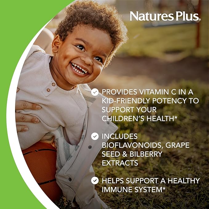 Natures Plus Animal Parade Vitamin C Children's Chewable - Natural Orange Juice Flavor - 90 Animal-Shaped Tablets - Vegan, Vegetarian, Gluten Free - 45 Servings