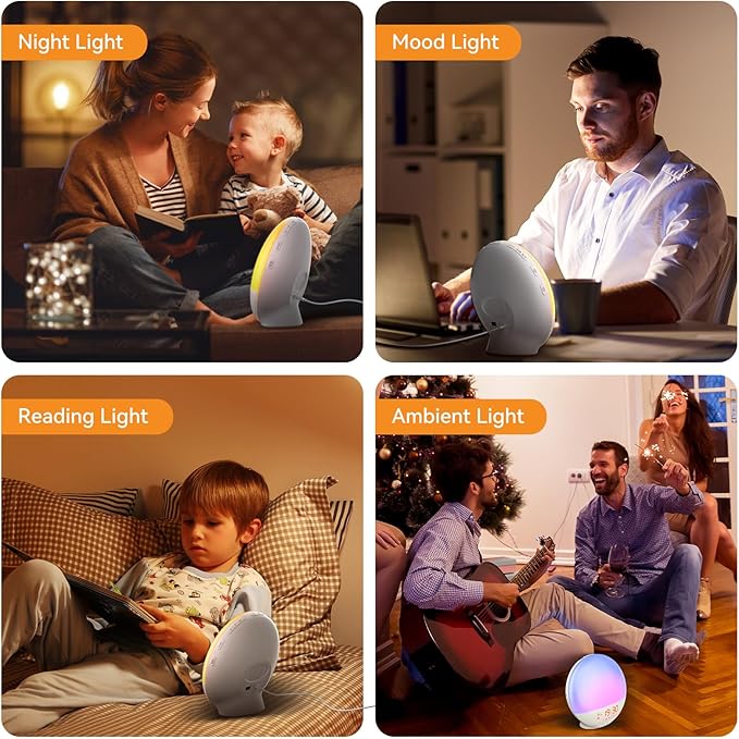 Wake Up Light, Sunrise Alarm Clock with 10,000 Lux Therapy Light, White Noise Sound Machine with Sleep Aid, 11 Atmosphere Lights, Dual Alarm & Snooze Function