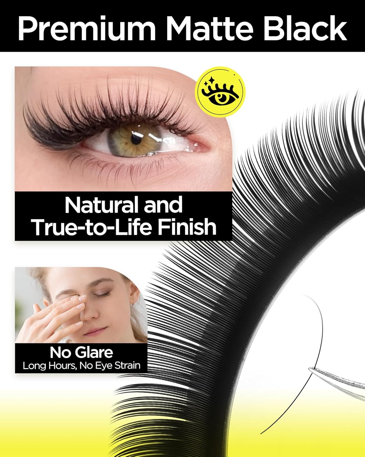 BEYELIAN Eyelash Extension Natural Matte Black 0.05D+ Curl 13mm Tray Easy Fan Lash Extensions Volume Lashes 100°/212°F High Temperature Resistant Classic Professional Use (0.05 D+ 13mm)