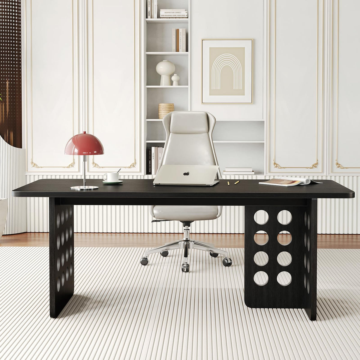 MesaSync 60 Inch Executive Desk, Large Computer Office Desk with Black Desktop，Modern Minimalist Workstations Writing Table Study Desk for Business and Home Office
