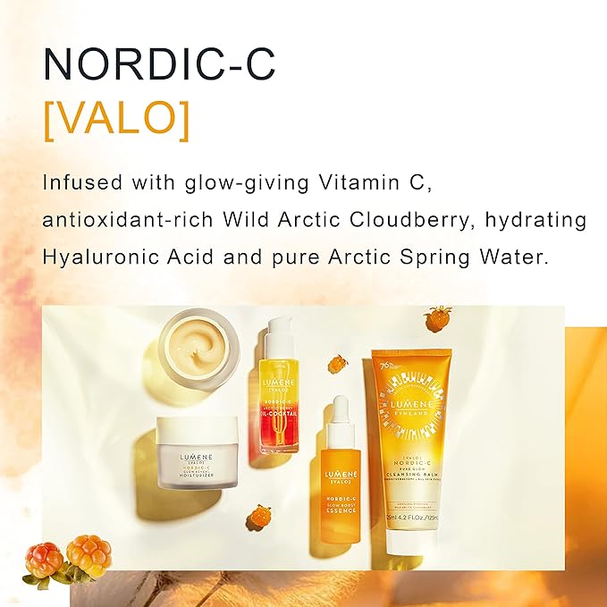Lumene [Valo] Nordic-C Glow Boost Essence - Hydrating & Brightening Serum with Vitamin C, Hyaluronic Acid + Arctic Cloudberry for Visibly Radiant Skin - Vegan + Works for All Skin Types (0.5 fl oz)