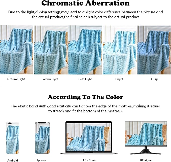 NEWCOSPLAY Super Soft Queen Blanket Blue Premium Silky Flannel Fleece 3D Waffle Checkered Lightweight Bed Blanket All Season Use (Blue, Queen(90"x90"))