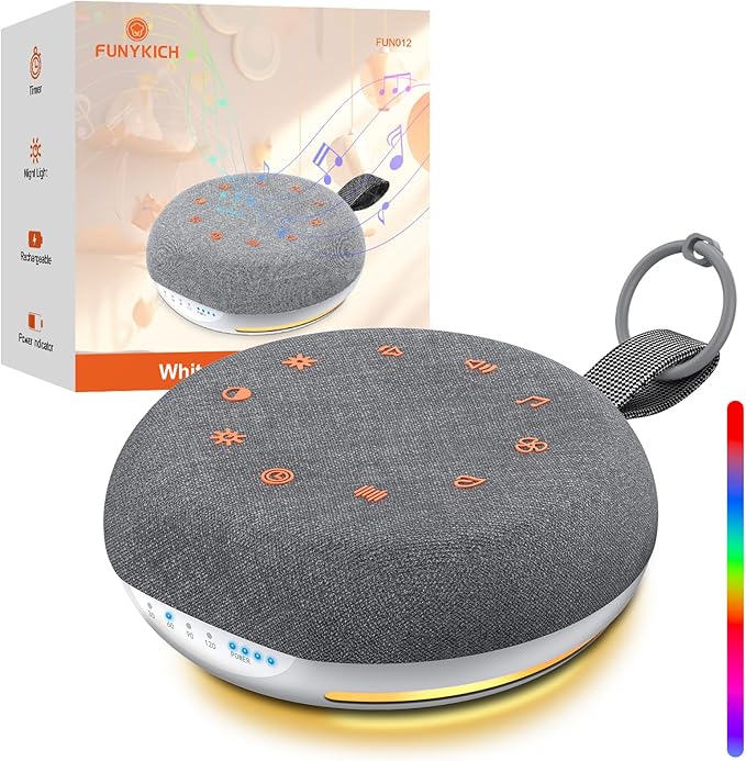 FUNYKICH White Noise Sound Machine, Portable Sound Machine for Sleep with 40 Soothing Sounds, Battery Indicator, Timer & Night Light, Sound Therapy White Noise Machine for Adults Baby Kids(Darkgray)