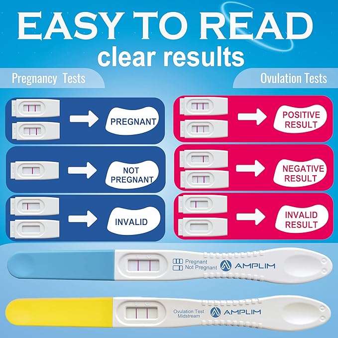 Amplim Pregnancy Test and Ovulation Tests Kit, 25 Pack Bulk Early Detection HCG & LH Sticks, FSA HSA Eligible, 99.99% Accurate at Home Predictor 6 Days Early Result, Extra Sensitive Fertility Tracker