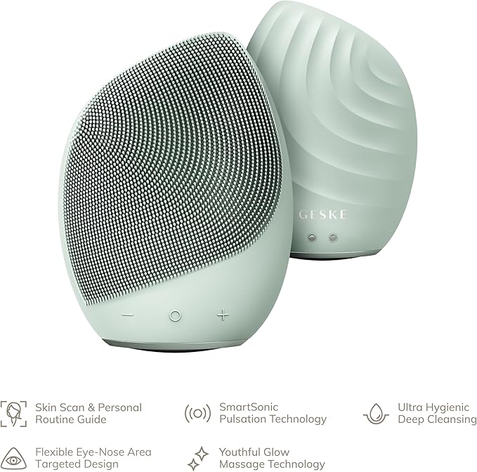 SmartAppGuided™ Sonic Facial Brush 5 in 1 | Vibrating Electric Facial Cleansing Brush | Soft Silicone Brush | Professional Facial Cleanser | Skin Cleanser & Exfoliator | Face Massager