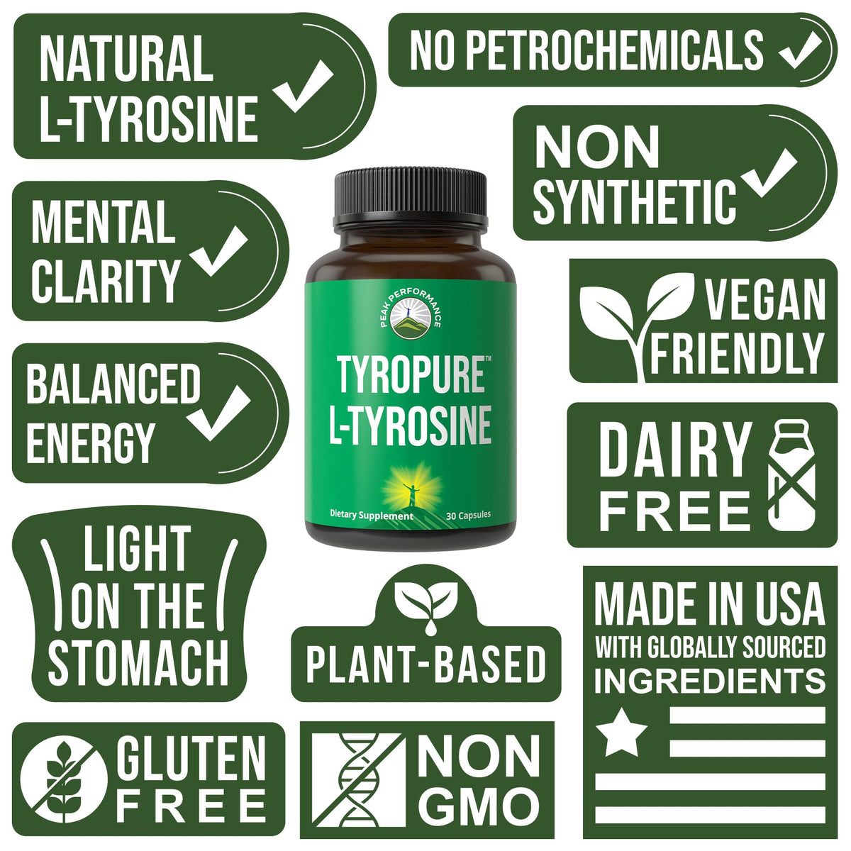 TyroPure L Tyrosine Supplement. More Bioavailable, Cleaner Version of L-Tyrosine. Vegan, Naturally Fermented 500mg Capsules for Mental Clarity, Dopamine. Mood Support for Women and Men