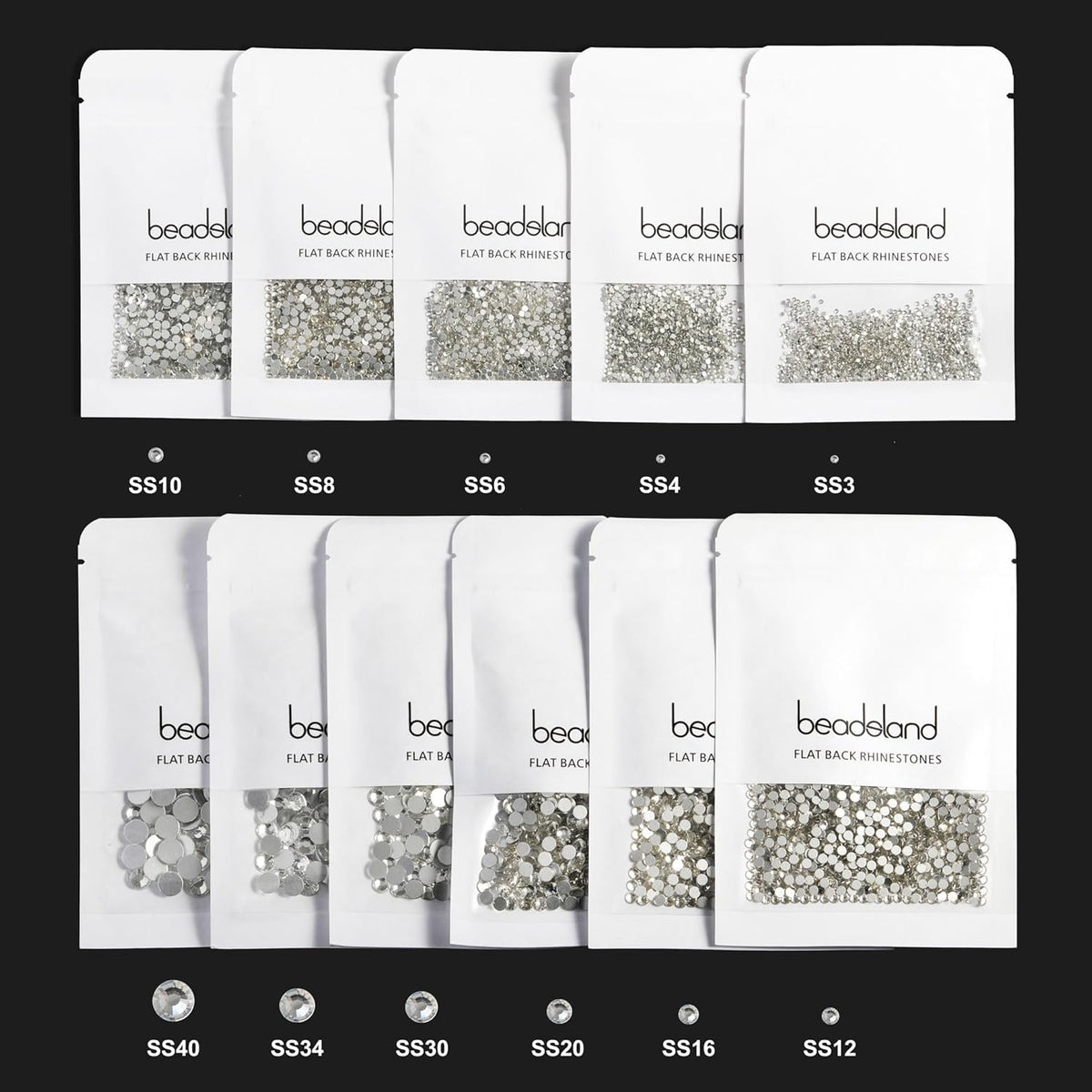beadsland Flat Back Crystal Rhinestones Round Gems for Nail Art and Craft Glue Fix,Black Diamond (1.9-2.0mm) SS6/1440pcs