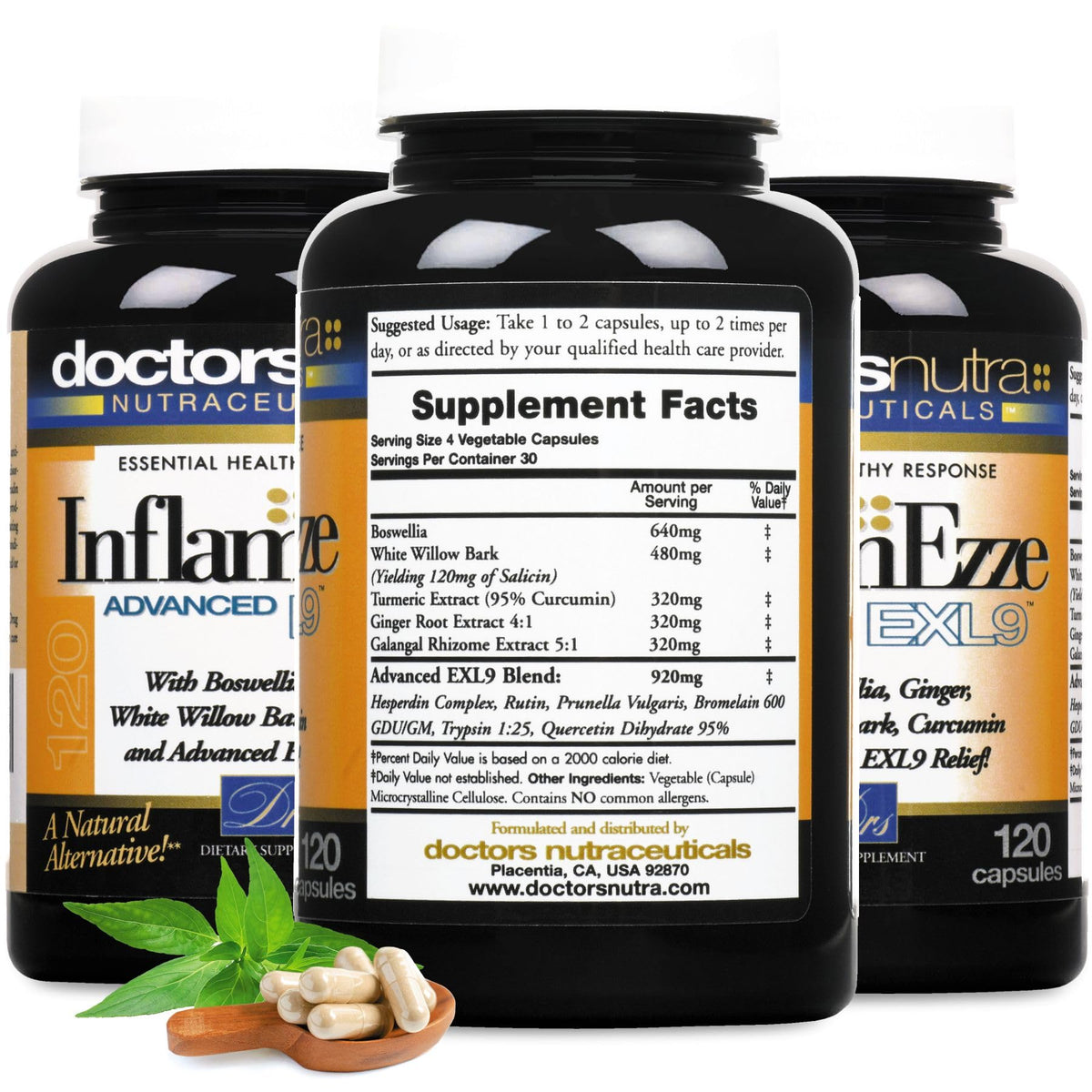Doctors Nutra Nutraceuticals InflamEzze - Turmeric, Curcumin, Ginger Supplement - Gluten-Free (120 Count)