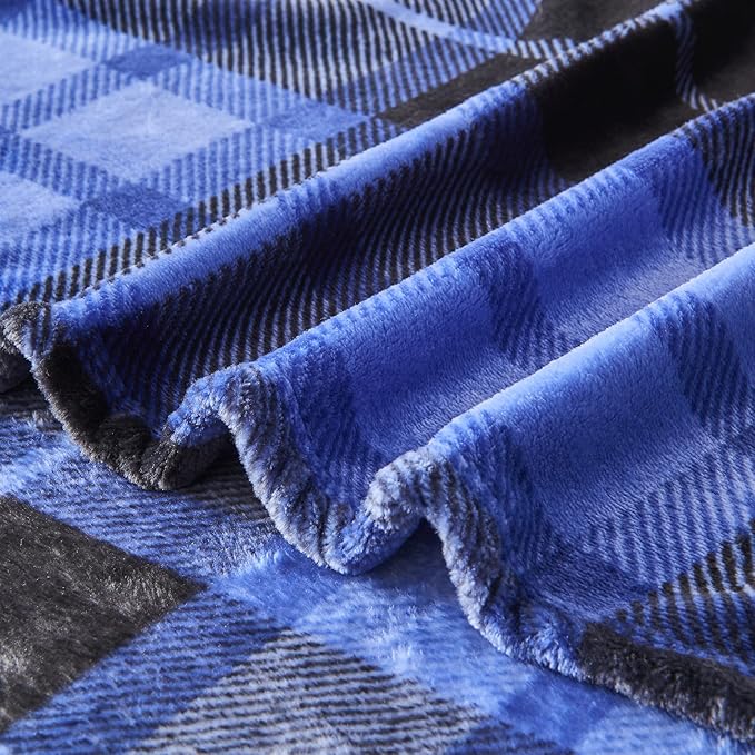 SOCHOW Flannel Fleece Throw Blanket 50 x 60 Inches, All Season Plaid Blue Blanket for Bed, Couch, Car