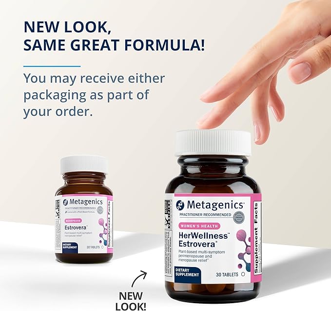 Metagenics HerWellness Rapid Stress Relief + Estrovera - Women's Stress Support Supplement with Saffron, L-Theanine & Vitamin B6 - Mixed Berry Flavor, 30 Soft Chews + Women's Health Supplement for Per