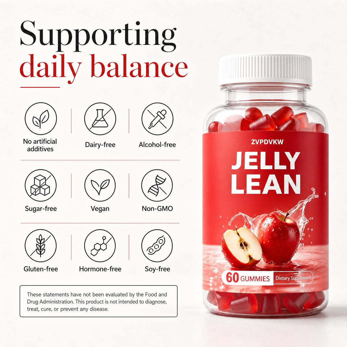 ZVPDVKW Jelly Multivitamin Lean Gummies, Daily Nutrition Support, 60 Count