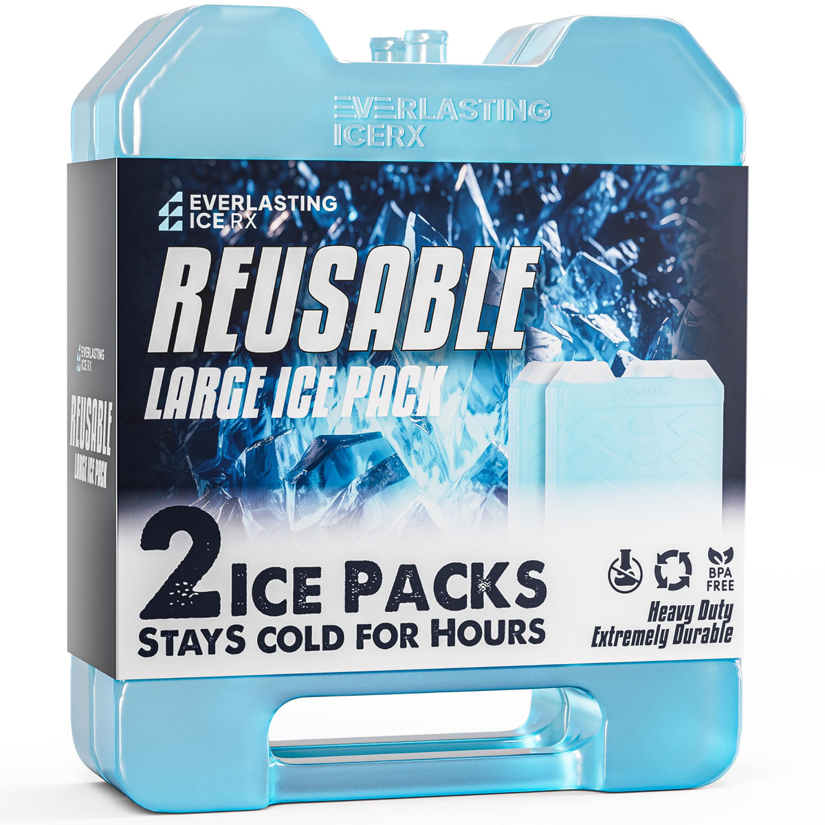 Large Reusable Ice Packs for Cooler with Handle (2 Pack) Long Lasting Coolness, BPA Free, Freezer Packs for Extended Cooling | Cooler Ice Packs for Camping, Fishing, Hiking, Beach