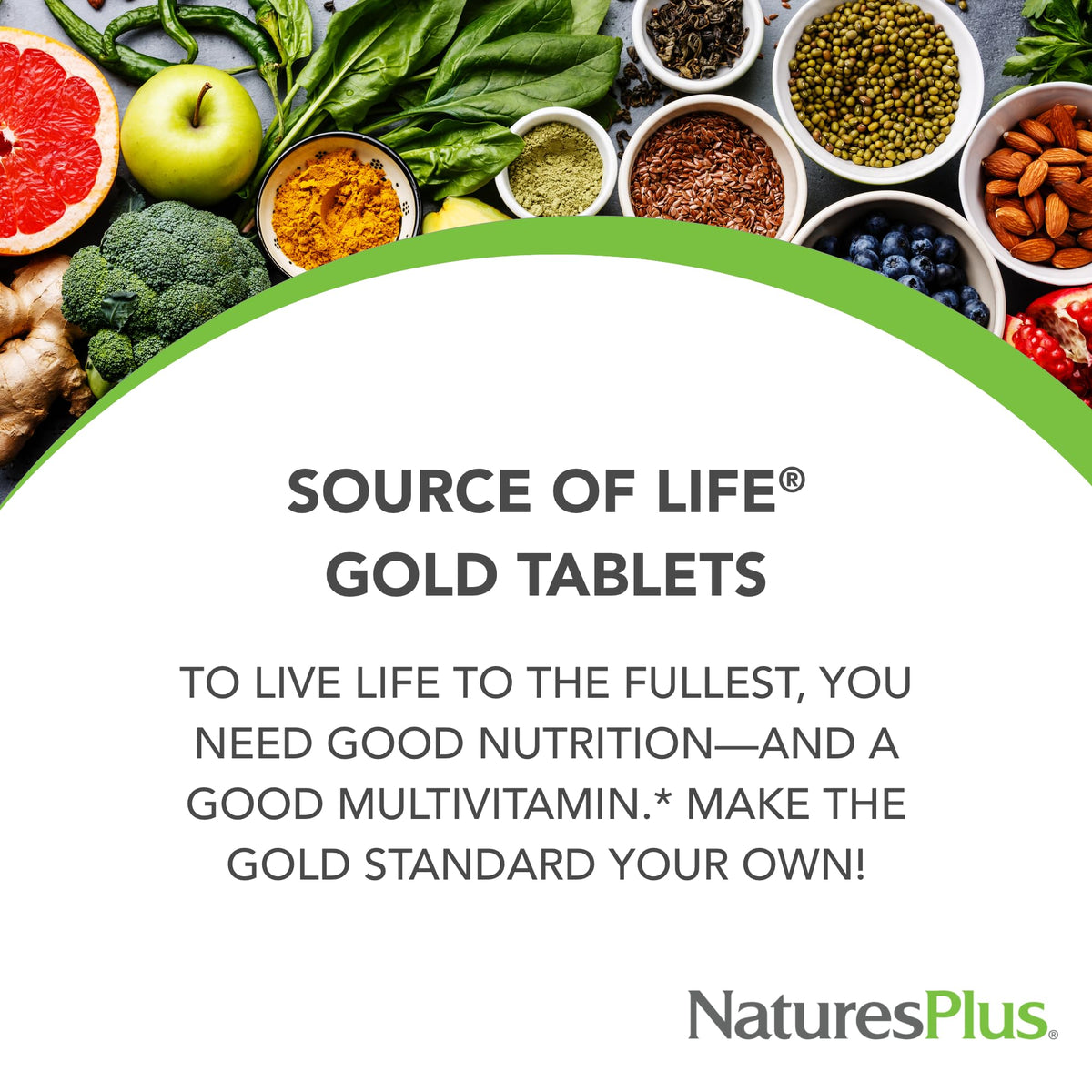 NaturesPlus Source of Life GOLD Multivitamin - 180 Tablets - With Vitamins D3, B12 & K2 - Blood, Bone & Immune Support - Vegetarian & Gluten Free - 60 Servings