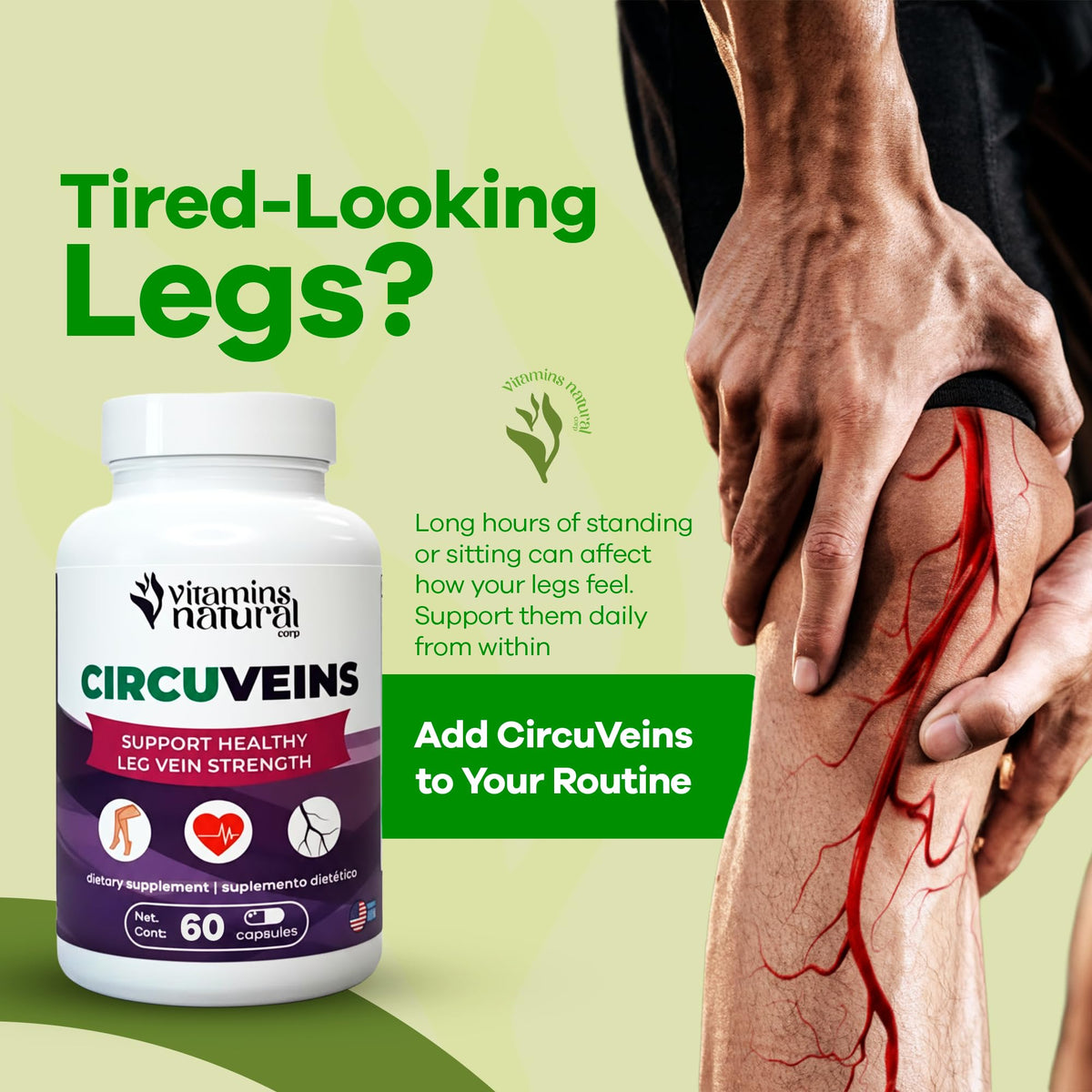 VITAMINS NATURAL CORP CircuVeins Circulation Support Supplement for Legs and Veins with Horse Chestnut Gotu Kola Butcher’s Broom and Grape Seed for Healthy Blood Flow and Leg Comfort – 60 Capsules