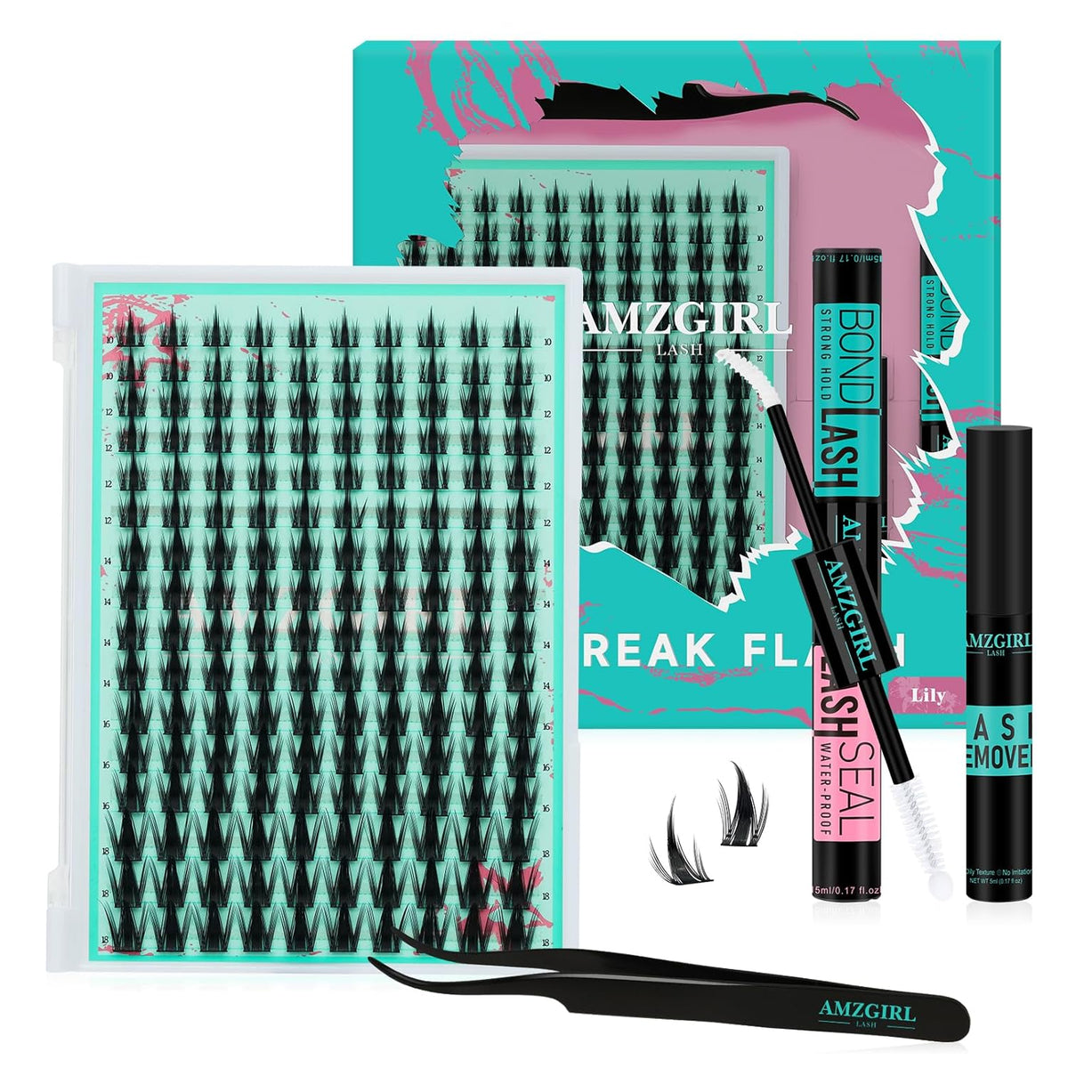 Lash Clusters Kit 160PCS Fairy Eyelash Clusters Kit with Lash White Bond and Seal,Eyelash Glue Remover and Applicator, Manga Eyelashes Wide Stem Cluster Eyelashes Extensions Kit(Lily,C-Mix10-18mm)
