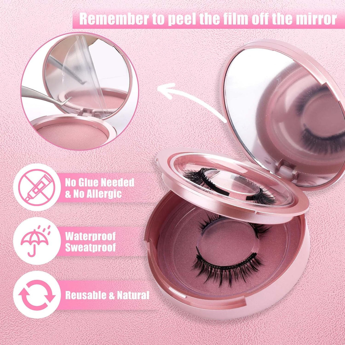 FADLASH Magnetic Eyelashes with Applicator 2 Pairs Waterproof Cat Eye Magnetic Lashes Natural Look Reusable Easy to Wear and Remove, Black (079+B01)