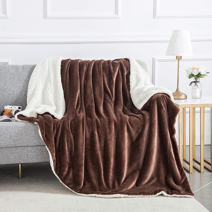 IR Imperial Rooms Sherpa Fleece Throw Blanket Twin Size for Couch - Thick and Warm Fluffy Blankets for Winter, Soft and Fuzzy Twin Blanket for Bed, Coffee, 60x80 Inches