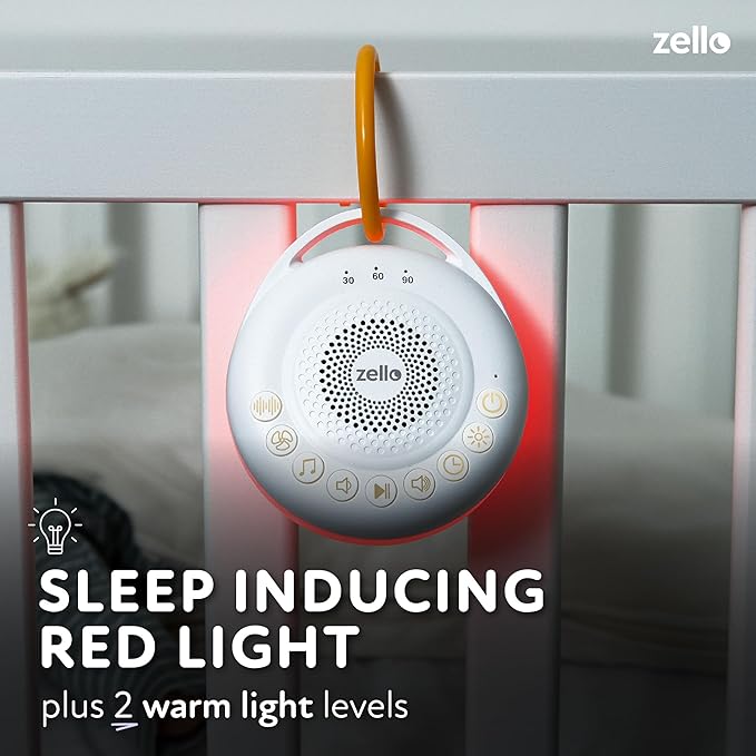 Zello | Portable Pro White Noise Machine | 30 Sounds | Red Light Sleep Aid | 3 Night Light Levels | Sleep Timer | 20 Hours Battery Life | USB Rechargeable | Baby Sleep Aid | Sleep Sound Machine