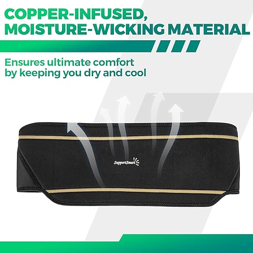Back Smart Brace for Lower Back Pain Relief - Lightweight Copper Lumbar Brace for Men and Women, Lumber Support Belt with Adjustable Velcro for Sciatica - Large/X-Large, 1 Pack