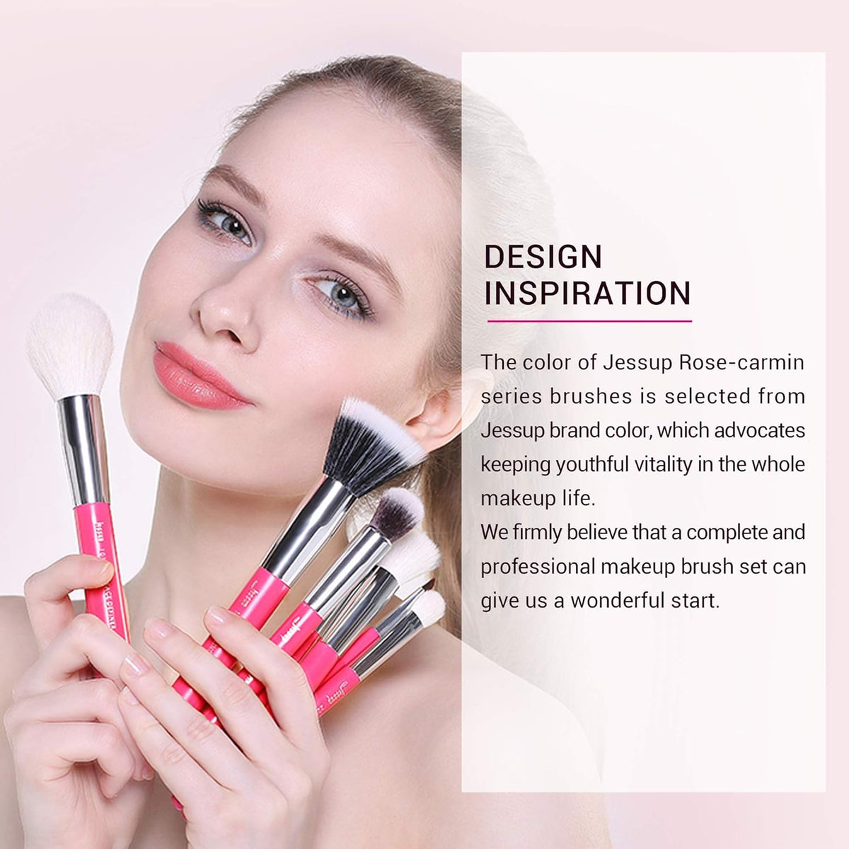 Jessup Brand 25pcs Professional Makeup Brush Set Beauty Cosmetic Foundation Powder Blusher Eye Shadow Blending Concealer Highlight Natural-Synthetic Hair Brushes Set (Rose Carmine/Silver)