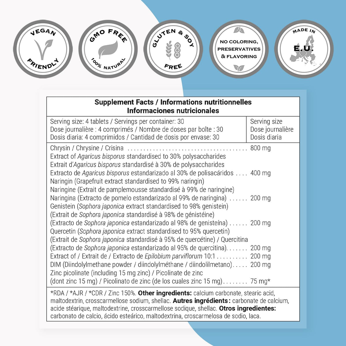 Supersmart - Natural Anti Aromatase Support (Advanced Formula) - with DIM, Genistein, Chrysin - Aromatase Inhibitor Supplement | Non-GMO & Gluten Free - 120 Tablets
