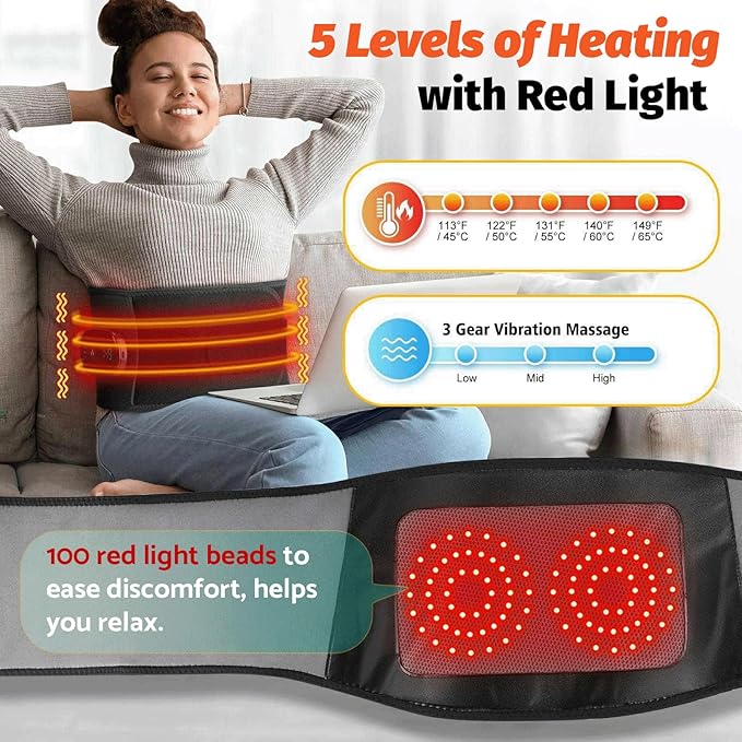 Cordless Heating Pad - Vibrating Heating pad for Back & Vibrating Heating pad for Cramps - FSA HSA Eligible Abdominal Massager w/Auto-Off - Period Cramps Pain Relief