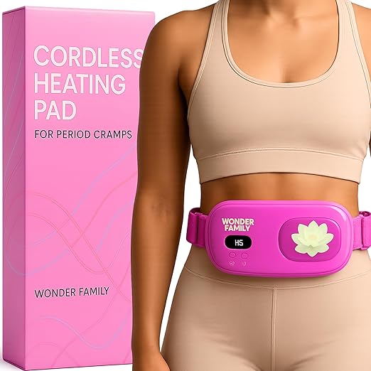 Menstrual Heating Pad for Cramps – Portable Cordless Heating Pad for Women – Rechargeable Pink Period Relief Pad for Stomach and Back – Small Heat Belt, USB Heated Pad – Electric Heat Wrap for PMS