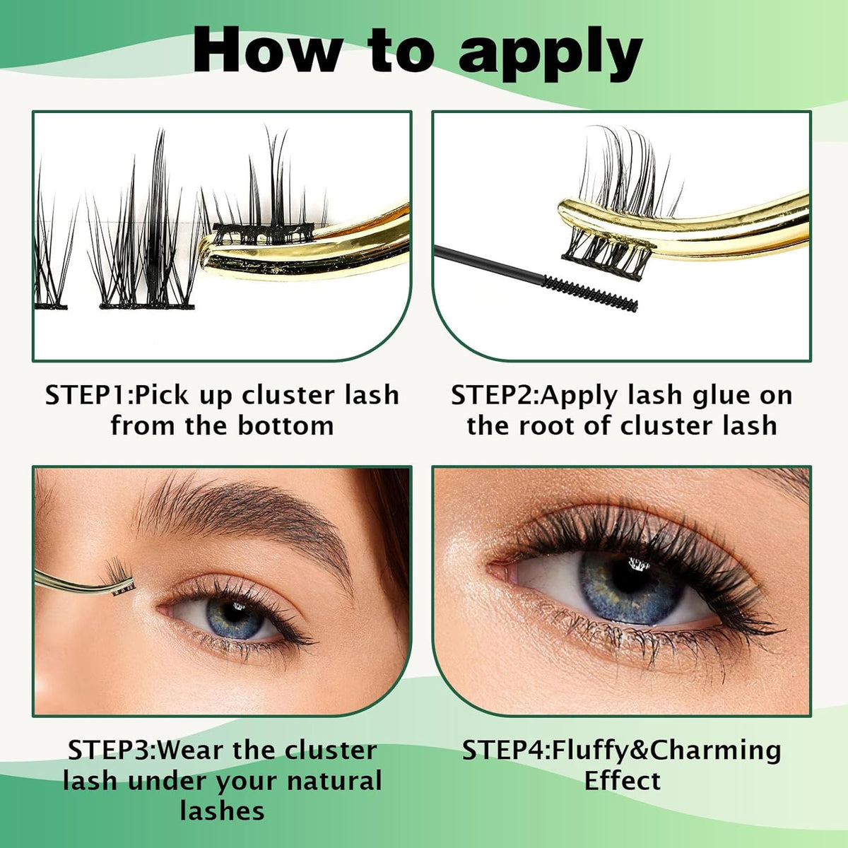 KEYYOU Volume Wispy Lash Extension 96pcs Individual Lashes D Curl 12mm Soft&Comfortable Easy DIY at Home