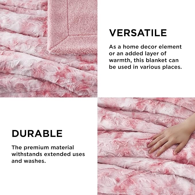 Bedsure Sherpa Blanket - Soft, Fuzzy & Fluffy Faux Fur - Warm, Cozy Throw Blanket for Couch, Sofa and Bed, Tie Dye Design, Pink, 50x60 Inches