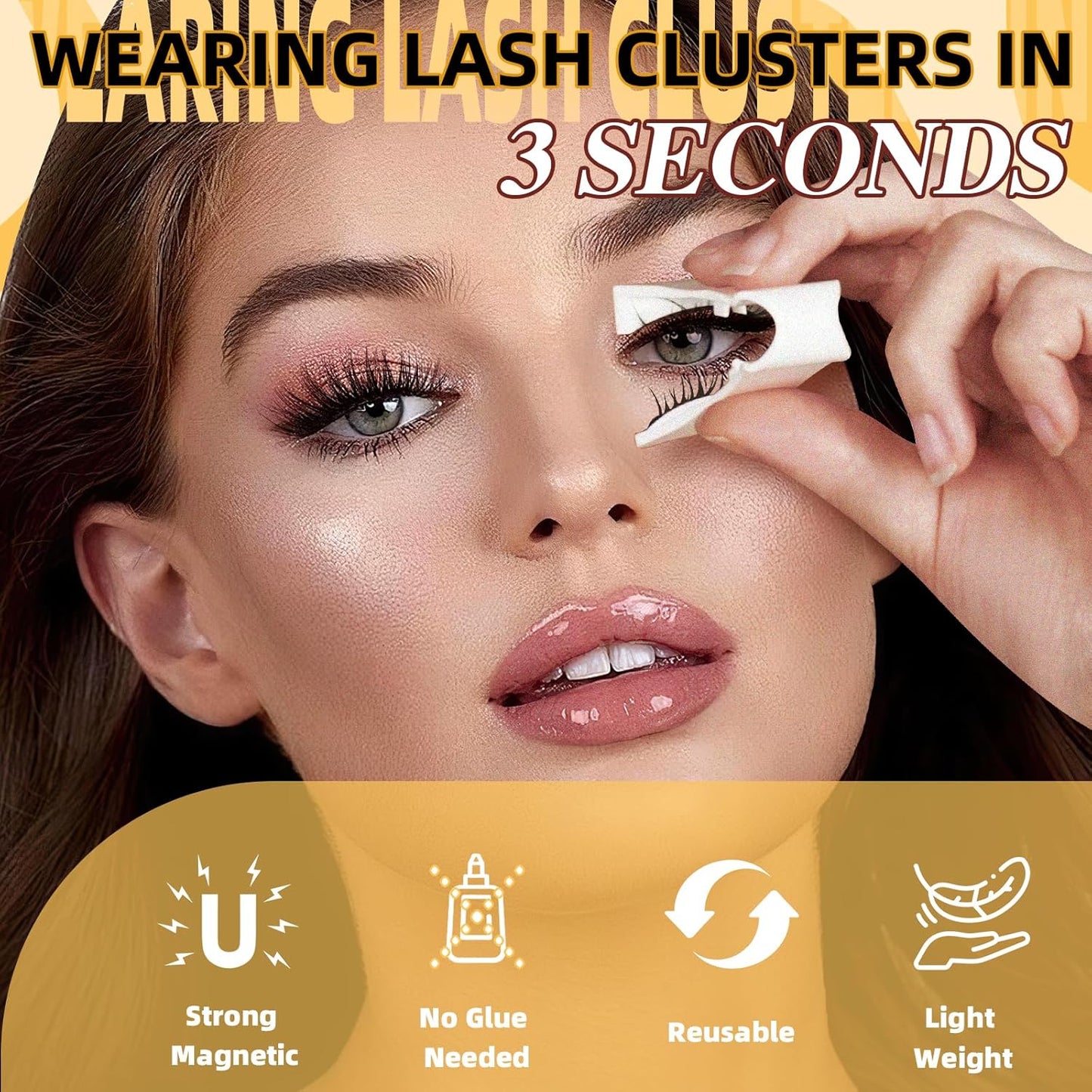 QUEWEL Magnetic Eyelashes, Reusable No Glue Needed Magnetic Eyelashes Kit with Applicator Lash Clusters Kit without Eyeliner Easy to Wear and Remove (G-YC01)
