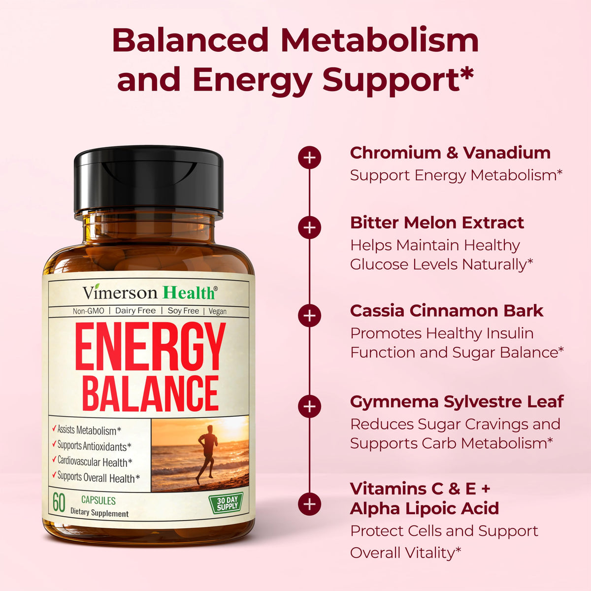 Vanadium with Chromium - Chromium Vanadium Supplement for Caffeine Free Energy and Metabolism Support. With Alpha Lipoic Acid, Cinnamon, Banaba Leaf & Bitter Melon Fruit. Non-GMO. Vegan. 60 Capsules
