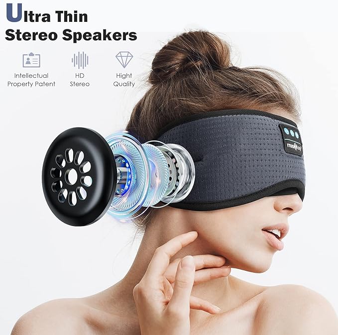 MUSICOZY White Noise Bluetooth Sleep Headphones, Bluetooth Sleep Mask 3D Wireless Music Sleeping Headphones Earbuds for Insomnia Yoga Travel Office Relax Cool Tech Gadgets Gifts, Gray