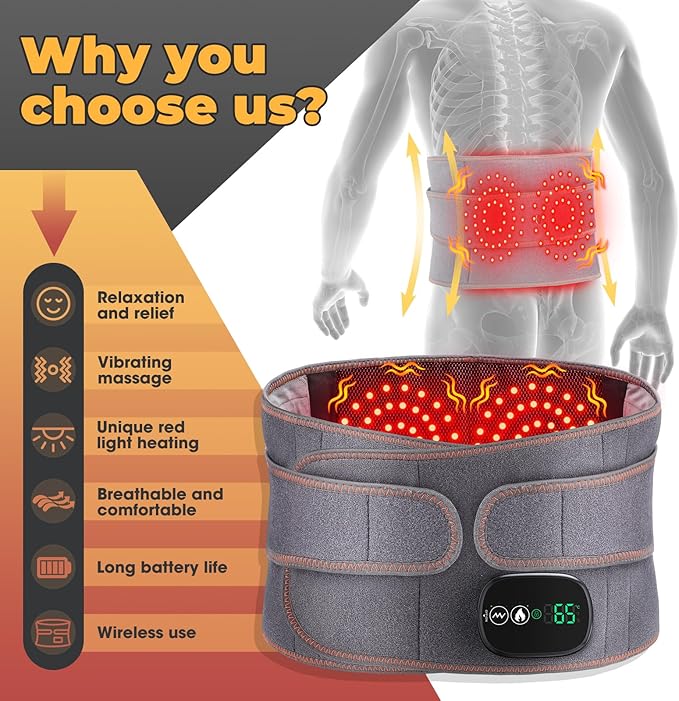 Cordless Heating Pad with Vibration for Back Pain Relief, XL Heated Back Belt Wrap with 3 Fast Heating and Vibration Massage Modes, 5000mAh Battery Operated Heat Pad for Back, Waist, Lumbar (Grey)