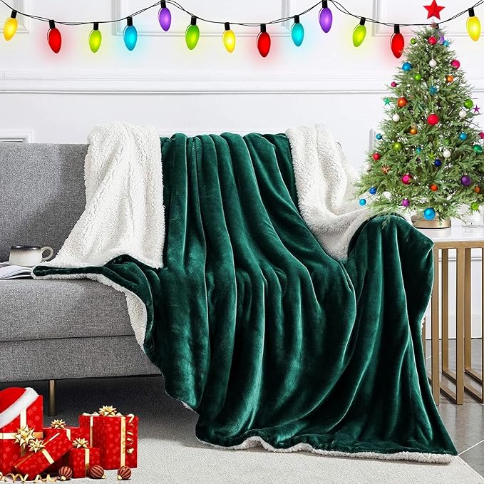 IR Imperial Rooms Emerald Green Sherpa Fleece Throw Blanket Twin Size for Bed - Wholesale Bulk Pack of 12 Sherpa Blankets - Soft Fluffy Throw Blankets for Hotels, Guest Bedroom, 60x80 Inches