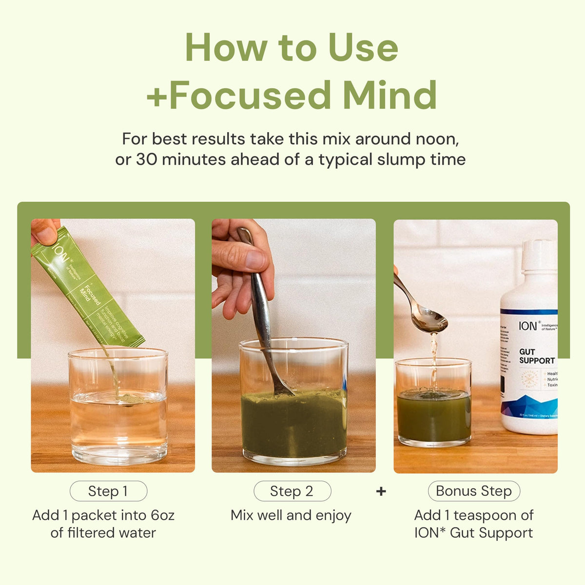 ION* Intelligence of Nature Focused Mind Nootropic Powder Drink Mix - Brain Boost Nootropic Drink with Matcha for Memory, Focus & Relaxation, Brain Supplement for Men & Women, Adults - 5 Packets