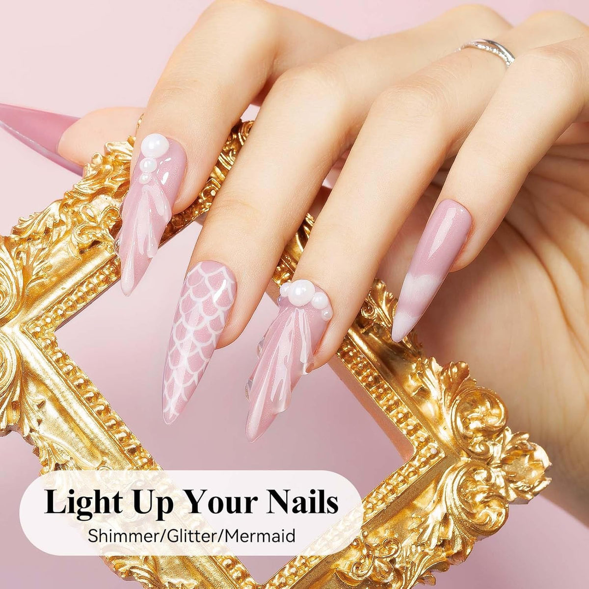 Glitter Gel Nail Polish, Light Pink Jelly Shimmer Iridescent Gel Polish Holographic Neutral Color Natural Translucent Soak Off UV Gel Polish for Nail Art Salon at Home, 12ML