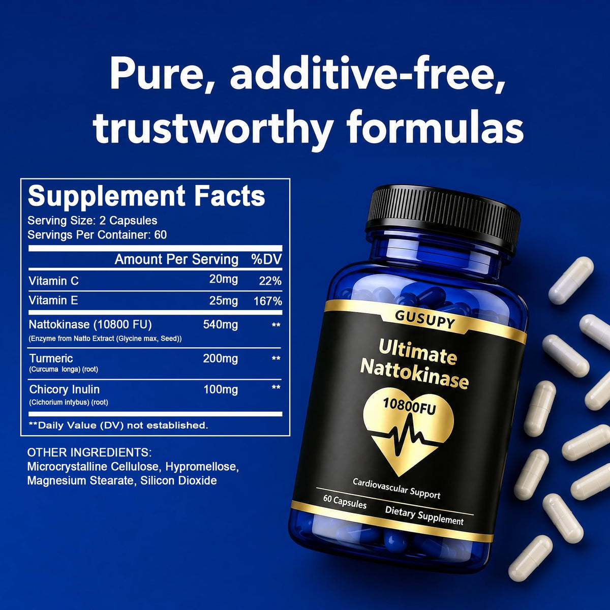 Purine-Free Odorless Nattokinase for Circulation Wellness, 60 Caps