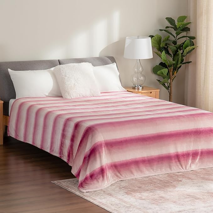 Berkshire Blanket-Classic Heavyweight Soft Printed VelvetLoft® Plush Blanket, Full/Queen Size Soft Fuzzy Warm Blanket for Couch Sofa Bed, Purple Pitch, 90in x 90in