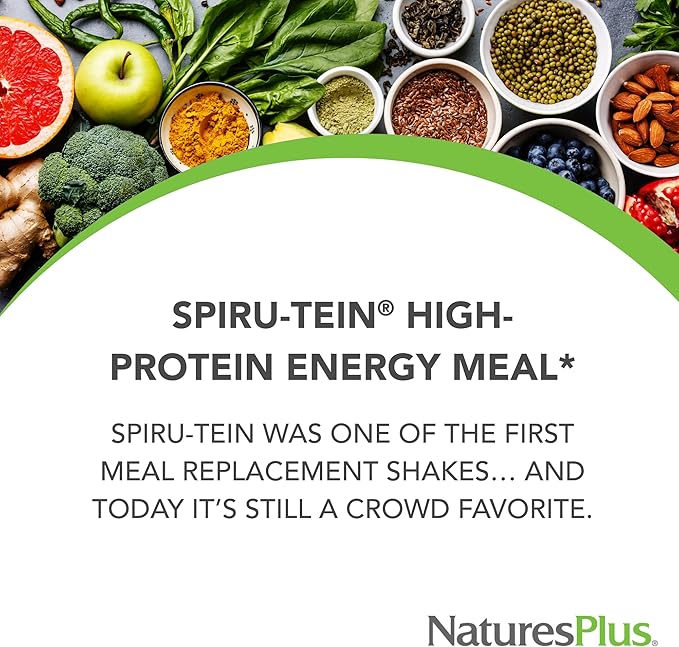 Natures Plus SPIRU-TEIN, Chocolate - 2.1 lb, Pack of 2 - Plant-Based Protein Shake - Non-GMO, Vegetarian, Gluten Free - 68 Total Servings