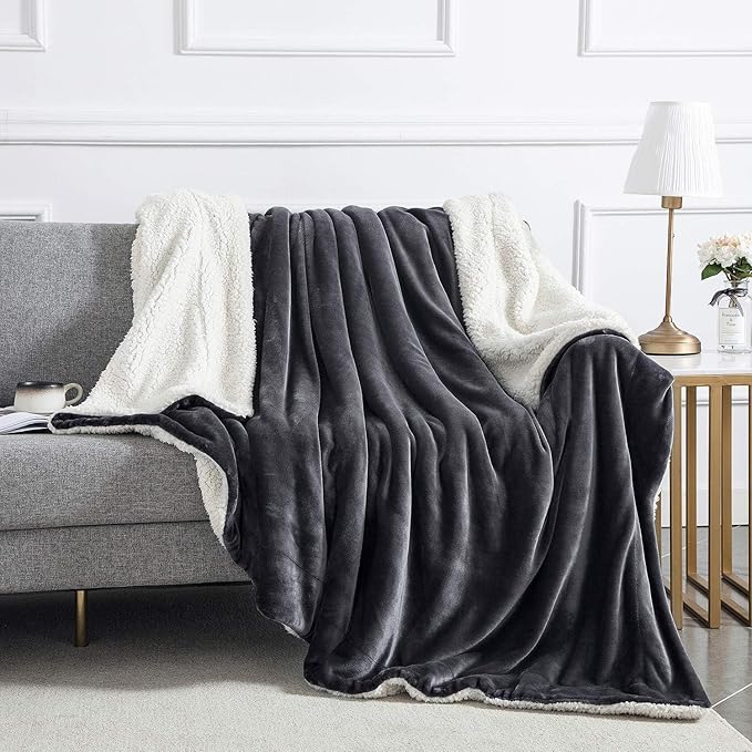 IR Imperial Rooms Grey Sherpa Fleece Throw Blanket Twin Size for Bed - Wholesale Bulk Pack of 12 Sherpa Blankets - Soft Fluffy Throw Blankets for Hotels, Guest Bedroom, 60x80 Inches