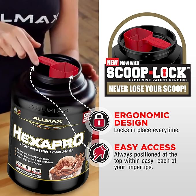 ALLMAX HEXAPRO, Chocolate Peanut Butter - 5 lb - 25 Grams of Protein Per Serving - 8-Hour Sustained Release - Zero Sugar - 52 Servings