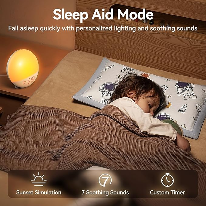 Wake Up Light, Sunrise Alarm Clock with 10,000 Lux Therapy Light, White Noise Sound Machine with Sleep Aid, 11 Atmosphere Lights, Dual Alarm & Snooze Function