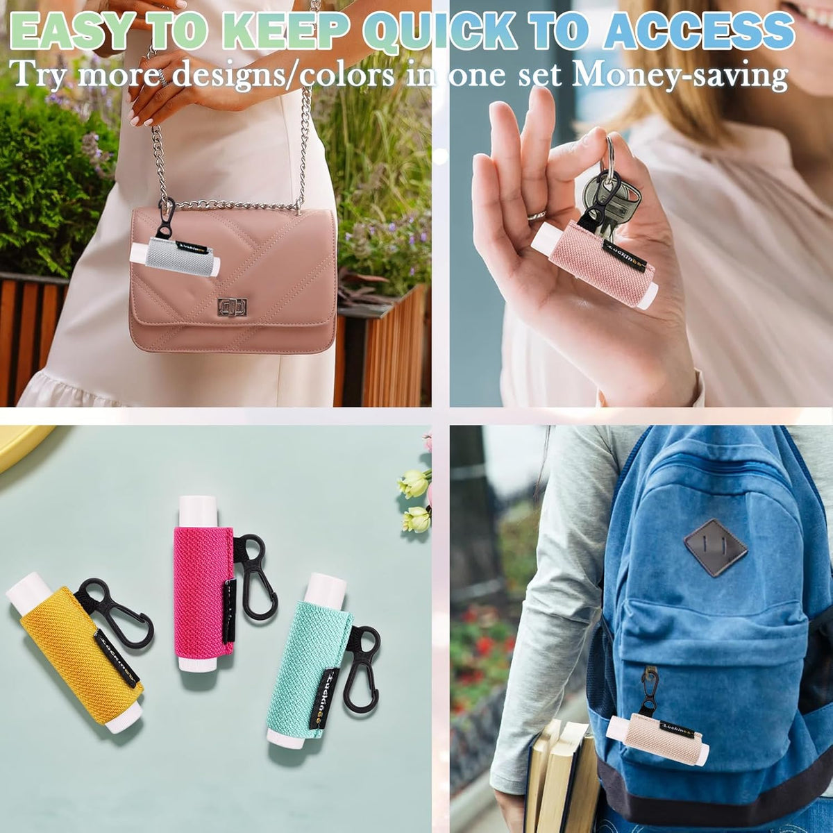 Lip Balm Keychain - Shinny Chapstick & Lipstick Holder - Tight Elastic Holder for Fat & Slim Lip Balms