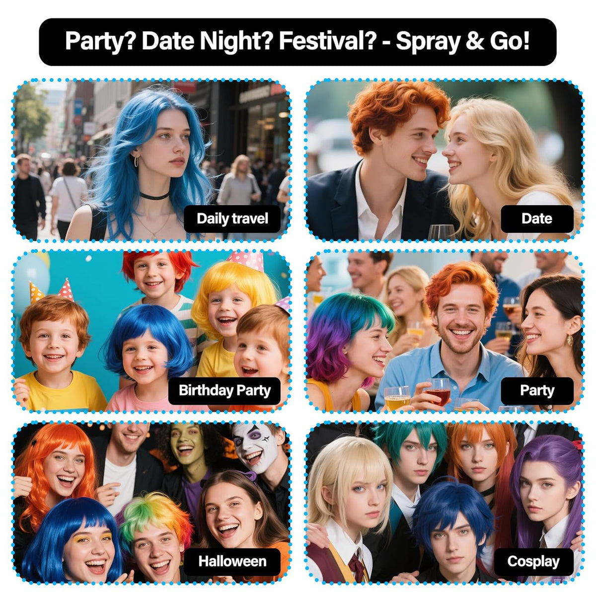 Temporary Hair Color Spray For Women Kids Men, Washable Temporary Hair Dye Spray One Day Hair Color Wax Non-Sticky For Cosplay Party DIY, Christmas Party, Halloween Crazy Hair Day (Black, 4.06 oz)