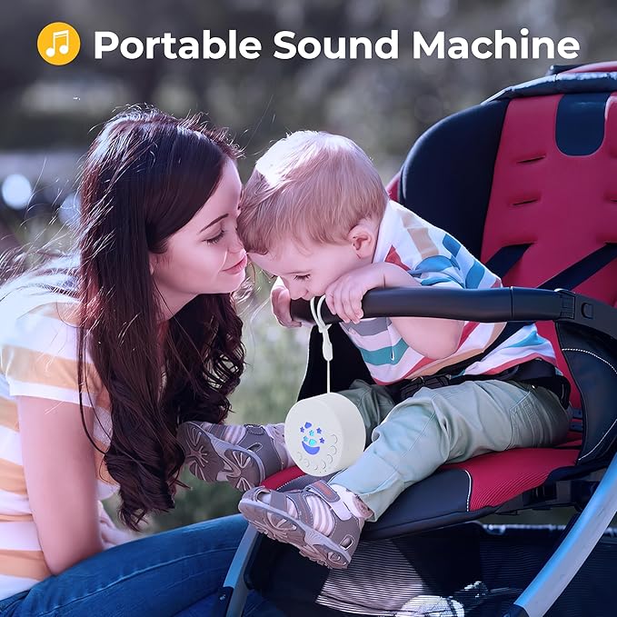 White Noise Machine, Portable Sound Machine for Baby and Adult, 18 Soothing Sounds, Night Light, Powerful Battery Life, Ideal Sleep Aid for Home and Travel, Nursery Essential (White)