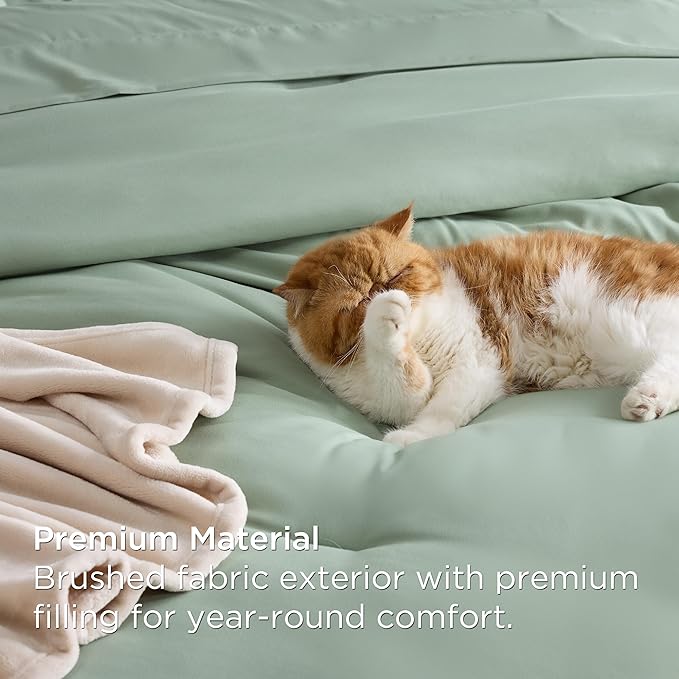 Bedsure King Comforter Set Sage Green, 8 Pieces Prewashed King Size Bed in a Bag with Soft Fleece Bed Blanket, Down Alternative Bedding Set for All Seasons, Sheets, Pillowcases & Shams