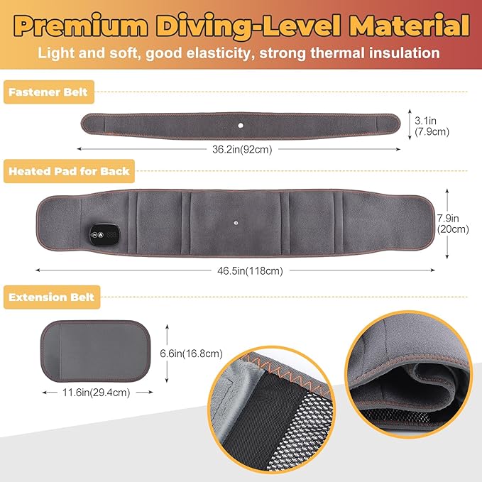 Cordless Heating Pad with Vibration for Back Pain Relief, XL Heated Back Belt Wrap with 3 Fast Heating and Vibration Massage Modes, 5000mAh Battery Operated Heat Pad for Back, Waist, Lumbar (Grey)