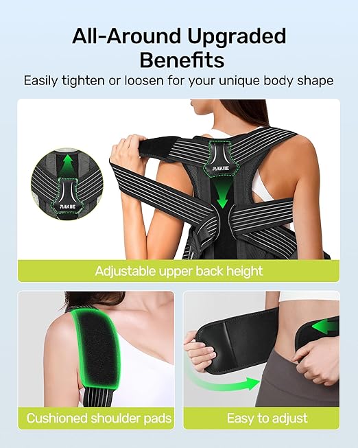 Ergonomic Back Straightener Posture Corrector, Adjustable Non-slip Back Strap Can Wear by Self, lumbar Support for Shoulder Neck Hump Slouching Corrector, Gray Size S (Upper Waist: 29.5"-35.4")